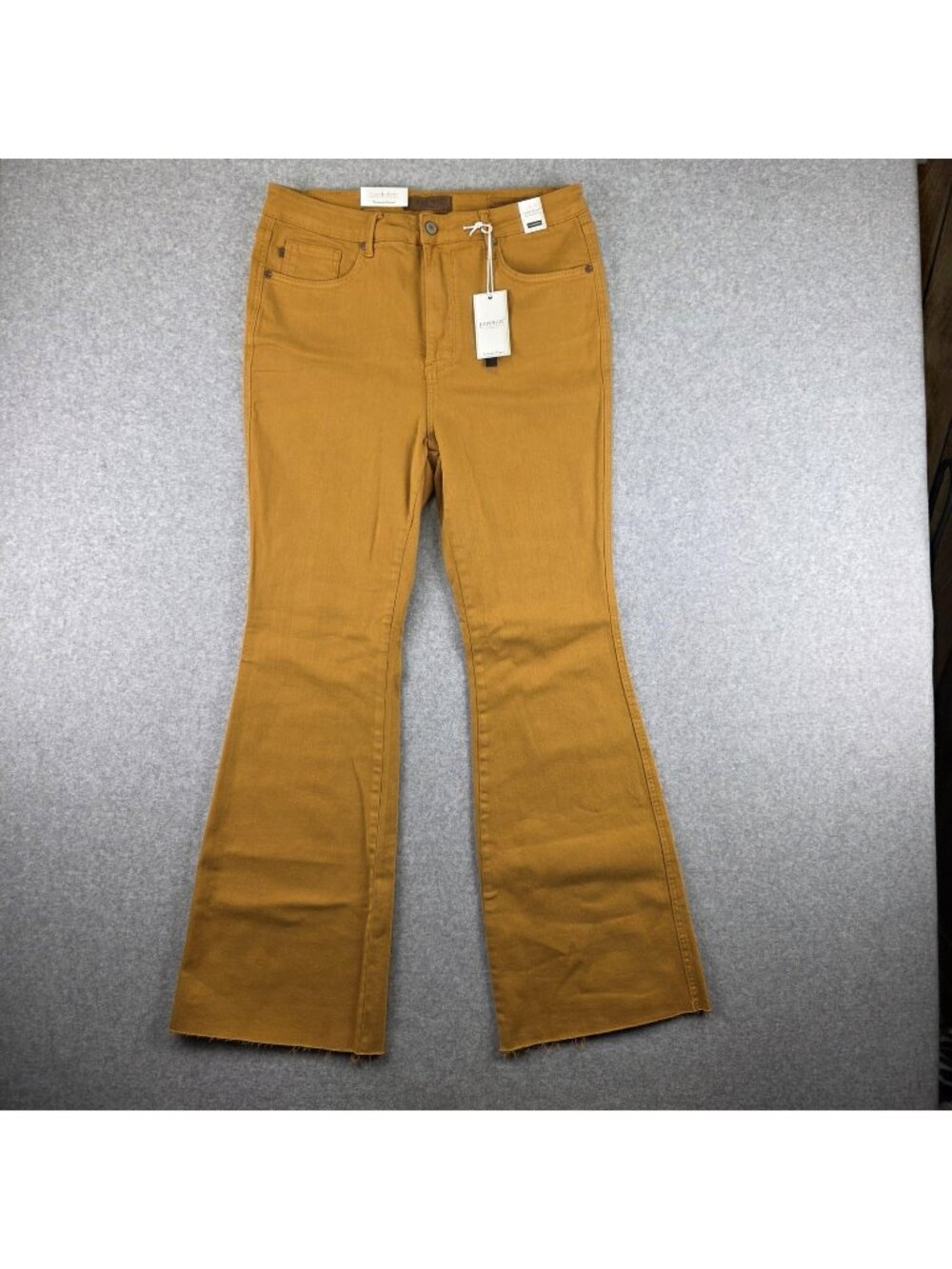 Judy Blue Jeans Womens 15/32 High Waist Flare Marigold Stretch Raw Hem NWT